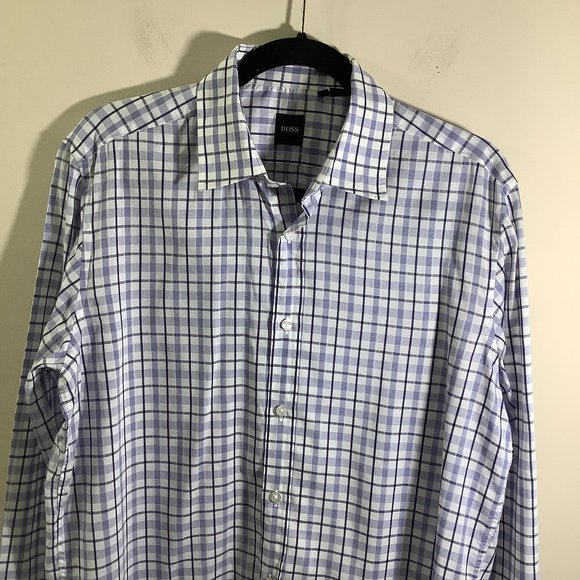 Hugo Boss Plaid Long Sleeve Dress Shirt Large - Picture 2 of 4